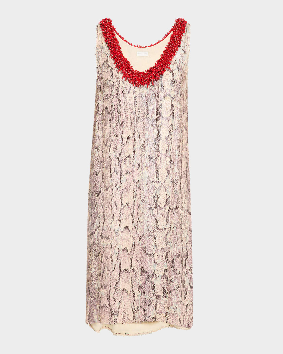 Debis Plunging Snakeskin-Print Sequined Dress